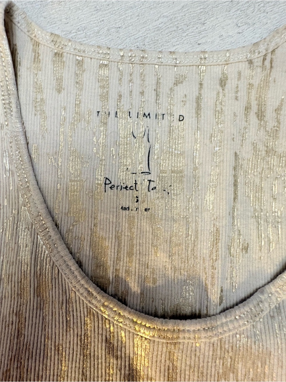 The Limited Metallic Ribbed Tank - Gold and Cream